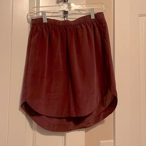 Madewell Maroon 100% Silk Stretch Waistband Skirt with Rounded Edges